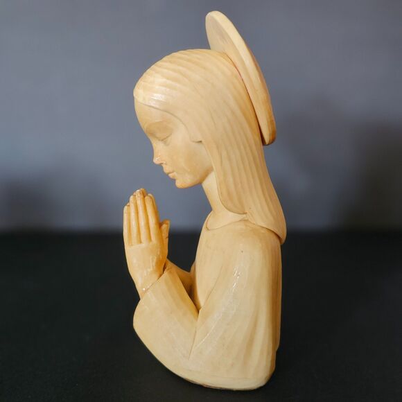 Celluloid Virgin Mary Praying Bust, 1950s Madonna Halo Christian Prayer - Picture 4 of 5